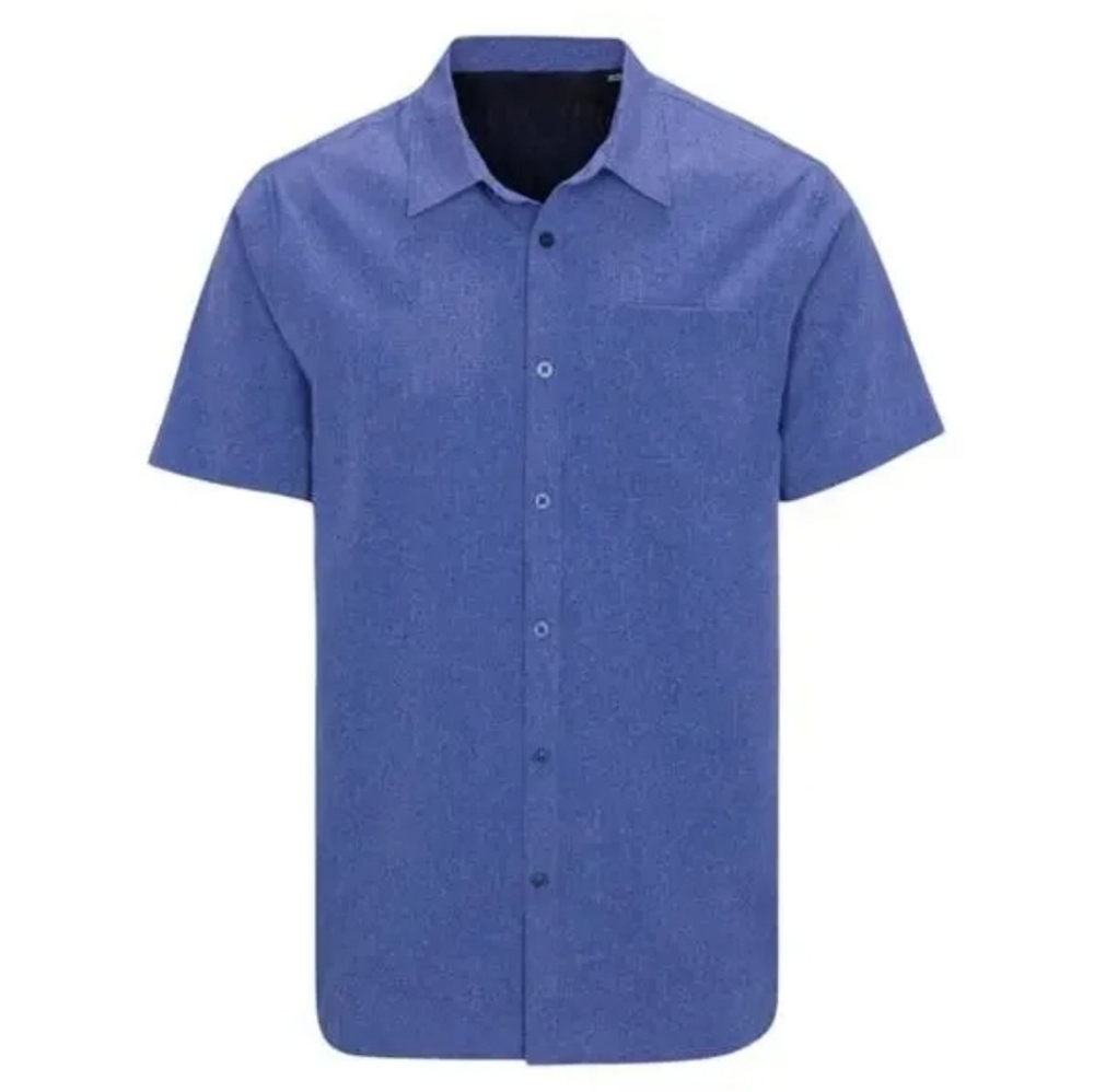 Psycho Tuna Lake Erie Solid Short Sleeve Button Up Shirt Blue